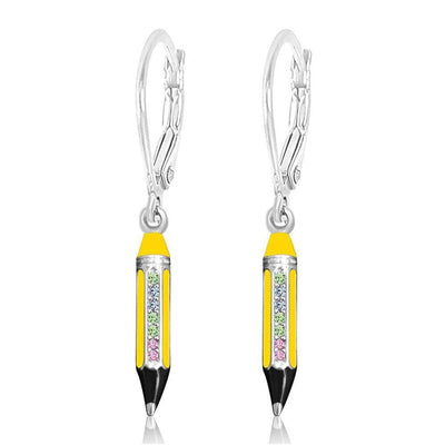 Pencil Crystal White Gold Palladium Plating Hypoallergenic Kids Earrings leverback is made from 925 Sterling silver