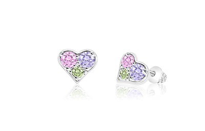 Heart Crystal White Gold Palladium Plating Hypoallergenic Kids Screwback Stud Earrings Surgical Titanium Posts