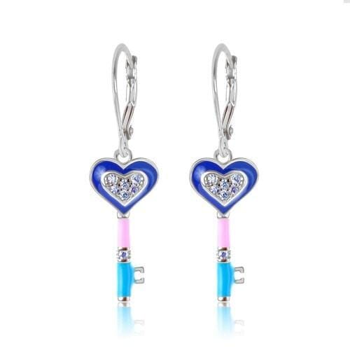 girlƒ??s heart key crystal earring 