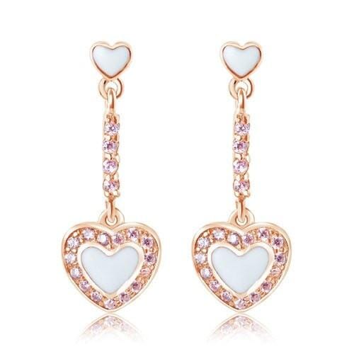 Pink Enamel Crystal Heart Earrings For Women – Cute Girl Studs, Gift Ready
