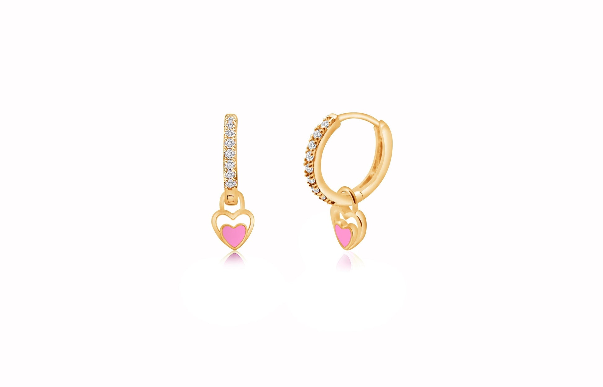 pink heart earrings with white crystal
