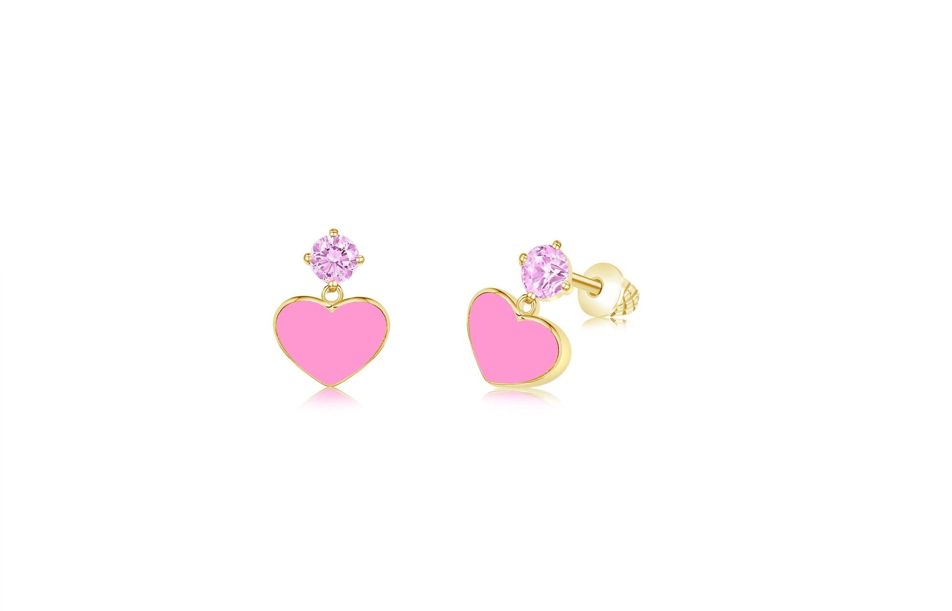yellow heart earrings with pink crystals