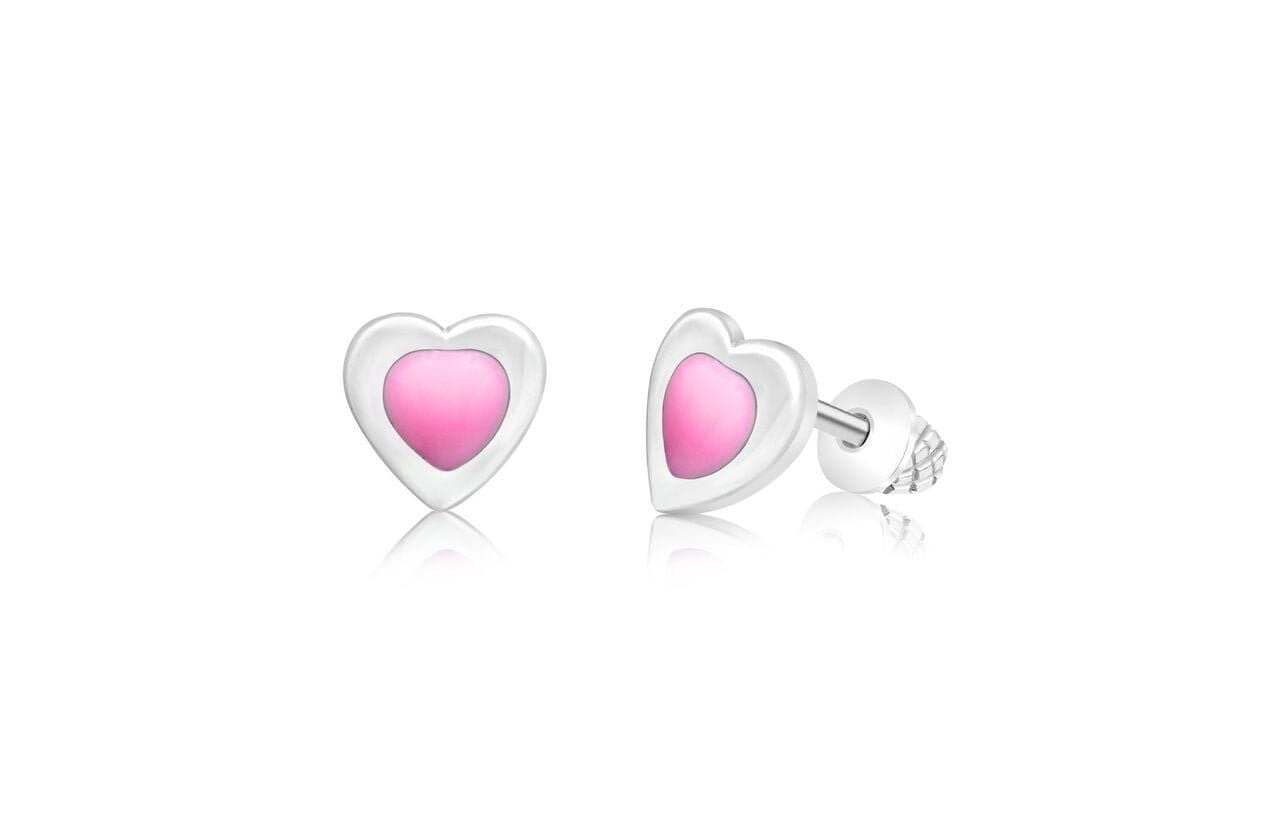 pink heart screwback earring