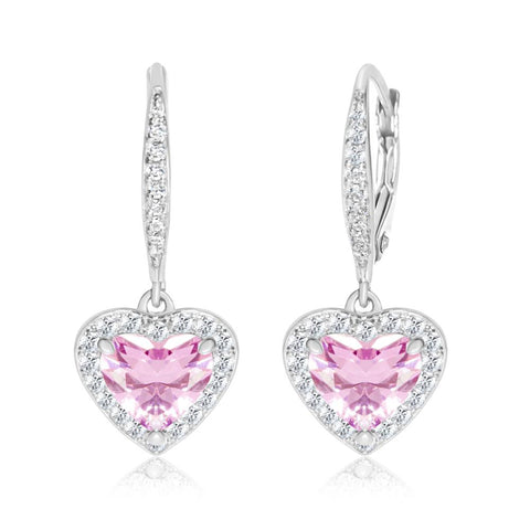 Heart Pink Crystal White Gold Palladium Plating Hypoallergenic Kids Earrings leverback is made from 925 Sterling silver