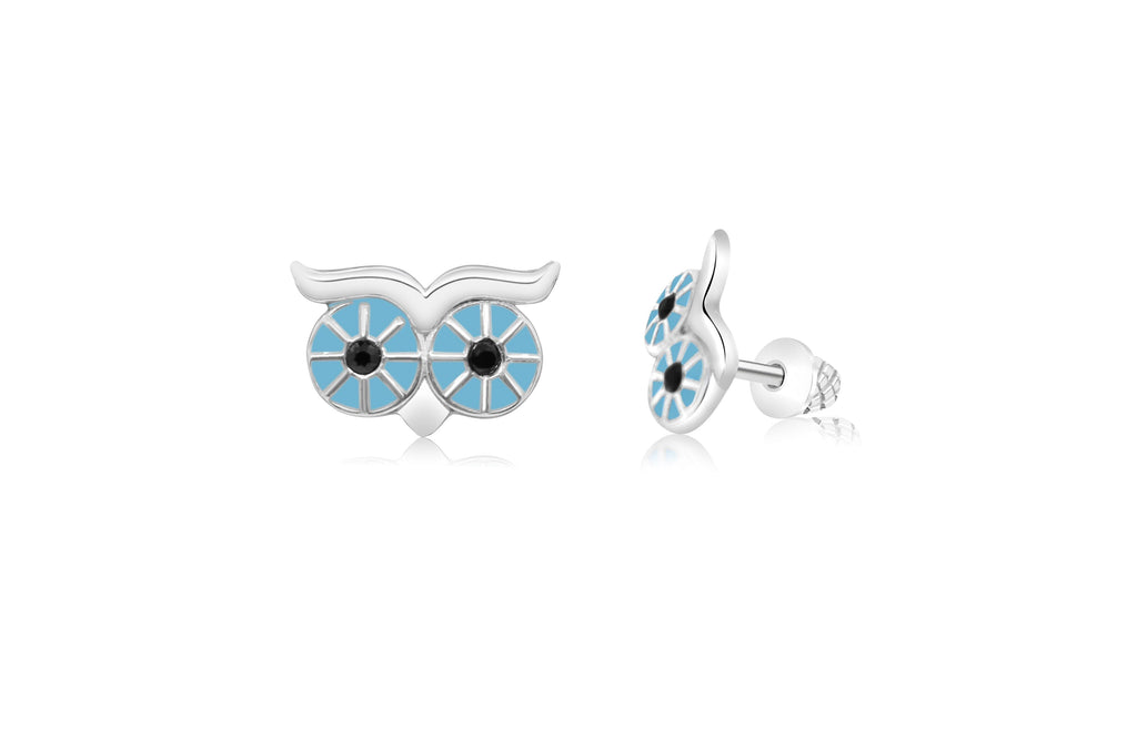 owl earrings with blue eyes