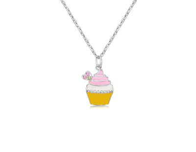 Cupcake Enamel Crystal White Gold Palladium Plating Hypoallergenic Kids Necklace