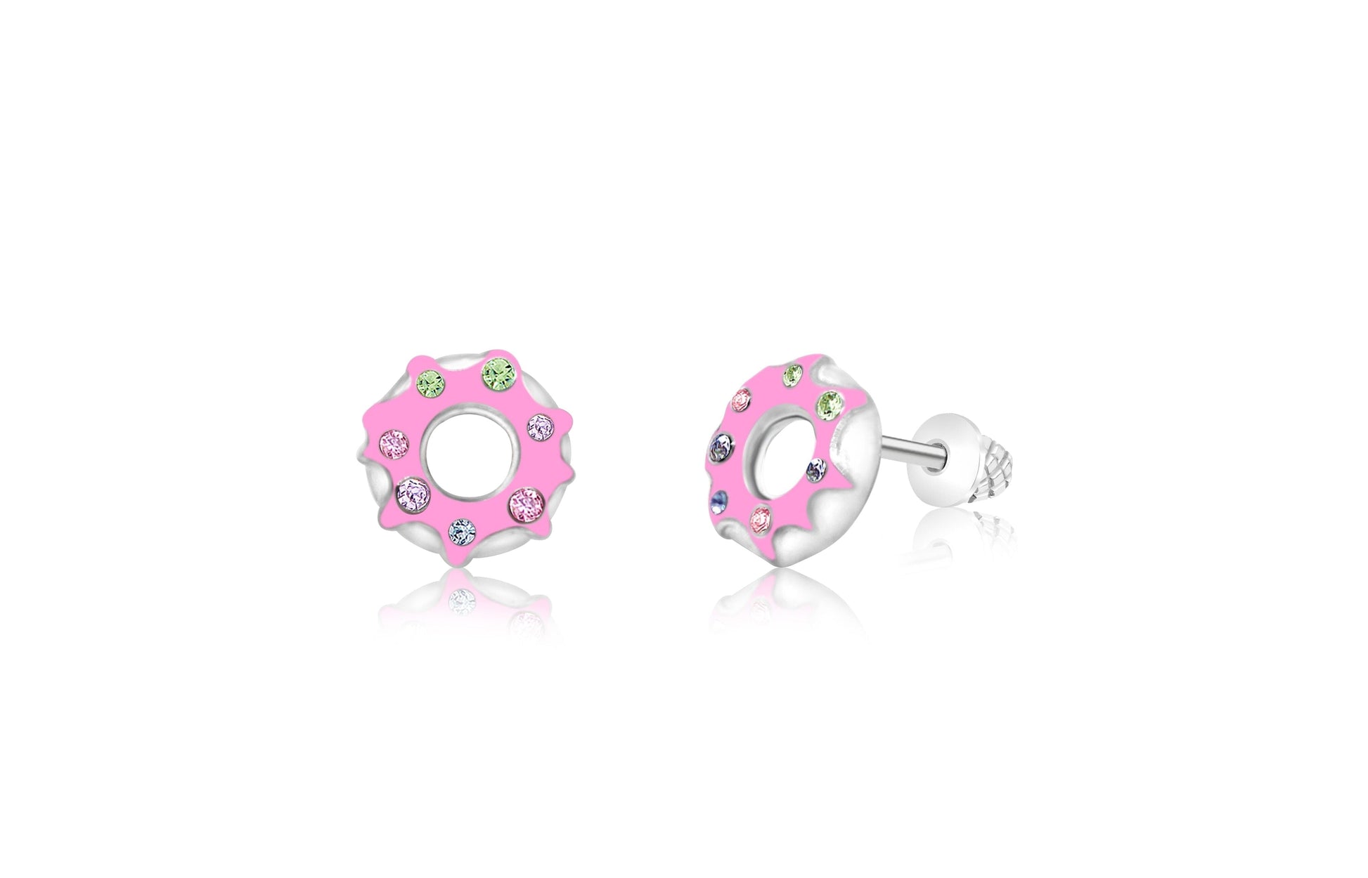 pink donut screwback earrings