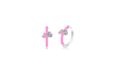 Round Heart Pink Crystal White Gold Palladium Plating Hypoallergenic Kids Hoop Earrings