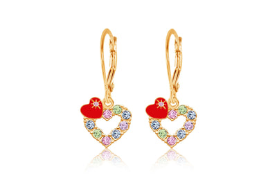 Heart Red Crystal Yellow Gold Brass Plating Hypoallergenic Kid's Leverback Earrings