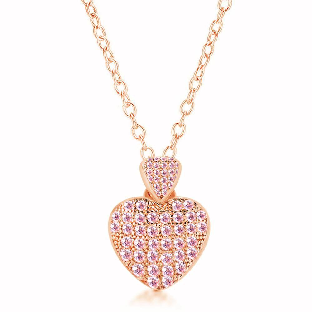 Pave CZ Heart Lock Necklace and Earrings Set in Rose Gold over