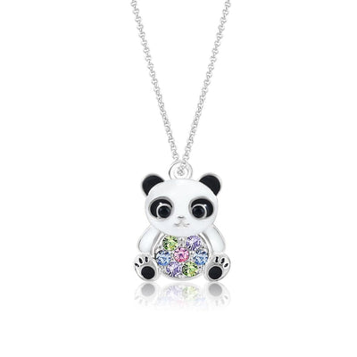 Panda Multi-color Crystal White Gold Palladium Plating Hypoallergenic Kids Necklace