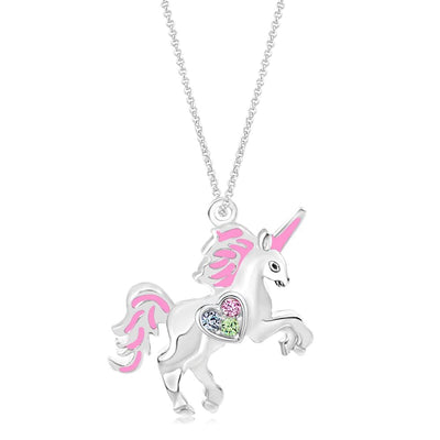 Unicorn Crystal White Gold Palladium Plating Hypoallergenic Kids Necklace