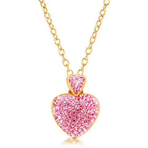 Yellow Gold Necklace with Pink Heart Pendent