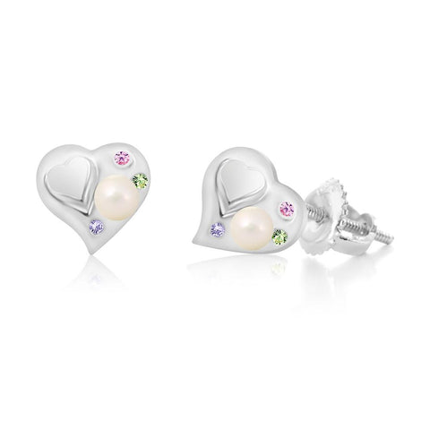 Pearl Heart Screwback Earrings