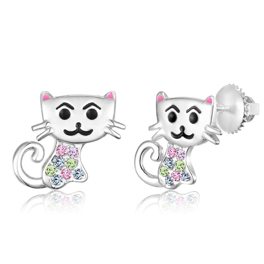 Cat Crystal Earrings Kids Jewelry FREE SHIPPING
