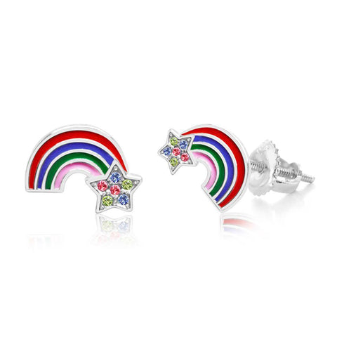 Crystal Enamel Rainbow And Star Screwback Earrings